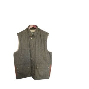 Orvis Vest Mens Brown Wool Leather Trim Fully Lined Primaloft Insulation